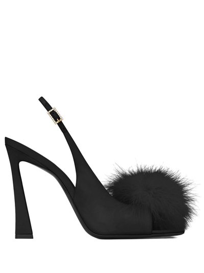 Saint Laurent Faux-fur Detail 110mm Sandals In Nero