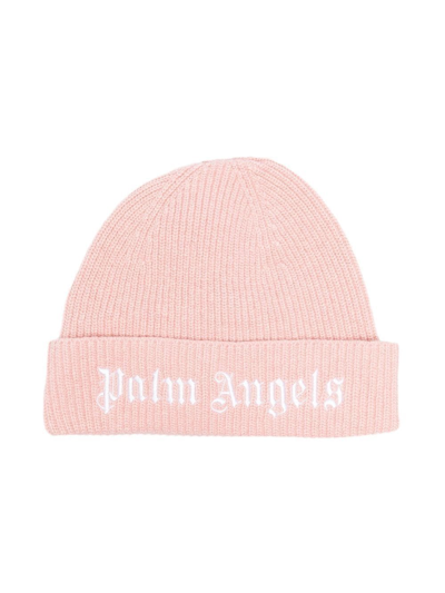 Palm Angels Kids' Logo-embroidered Woven-knit Beanie 5-7 Years In Pink