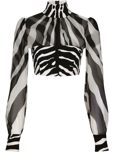 Dolce & Gabbana Long-sleeve Zebra-print Top In Monochrome