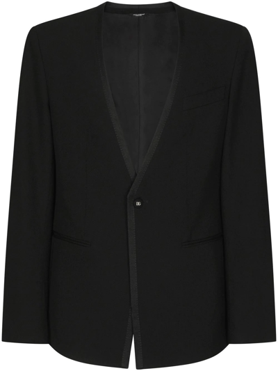 Dolce & Gabbana Collarless Wool-blend Blazer In Black