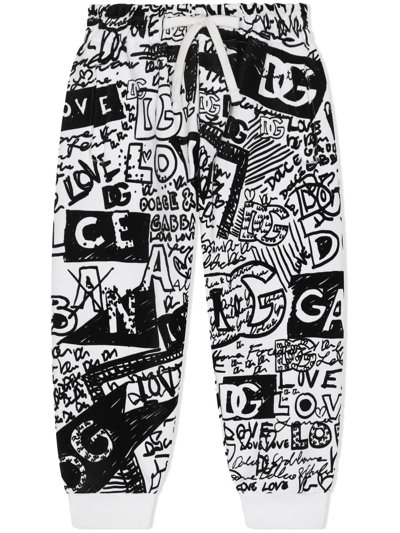 Dolce & Gabbana Kids' Graffiti-print Tracksuit Bottoms In Black