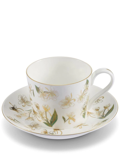Shanghai Tang Ginger Flower Cup And Saucer Set In White