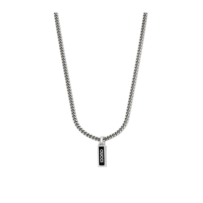 Gucci Sterling Silver Enamel Pendant Necklace In Silver-tone
