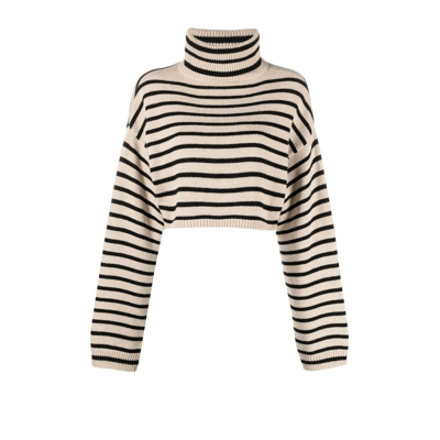 The Frankie Shop Athina Cropped Striped Wool-blend Turtleneck Sweater In Neutral