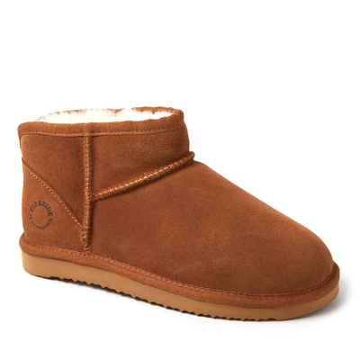 Dearfoams Women's Riverland Genuine Shearling Micro Bootie In Chestnut