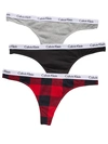 Calvin Klein Carousel Thong 3-pack In Grey,black,buff