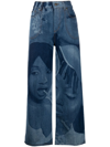 Ahluwalia Blue Lolly Printed Wide-leg Jeans In Blue