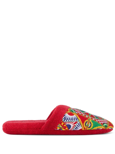 Dolce & Gabbana Carretto Siciliano-print Terry Slippers In Red