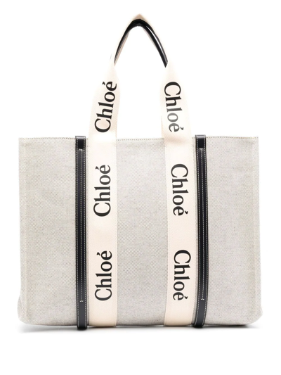 Chloé Logo-strap Tote Bag In 91j White - Blue 1