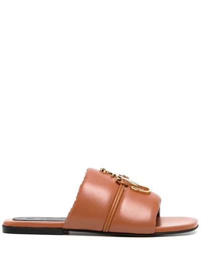 Jw Anderson Anchor Logo-plaque Leather Flat Sandals In Brown