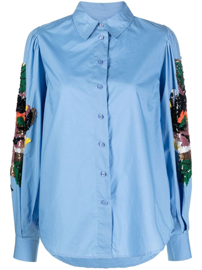 Essentiel Antwerp Carnet Puff Sleeve Shirt In Cool Blue