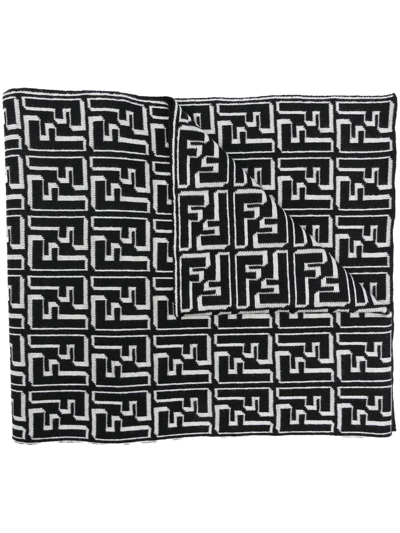 Fendi Logo-embroidered Wool-blend Scarf In Beige Black