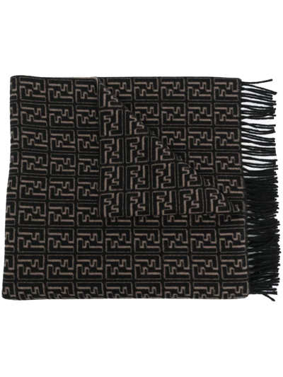 Fendi Logo-print Virgin-wool Scarf In Beige