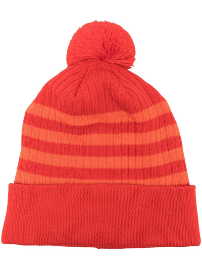 Liberal Youth Ministry Pom-pom Striped Wool-blend Beanie In Red