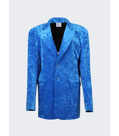 Vetements Boxy Single Breasted Velvet Tailored Jacket In Blue