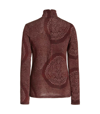 Ulla Johnson Aurelia Printed Tricot Turtleneck Top In Red