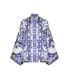 Dolce & Gabbana Pottery Printed Twill Slit Shirt In Blue/white