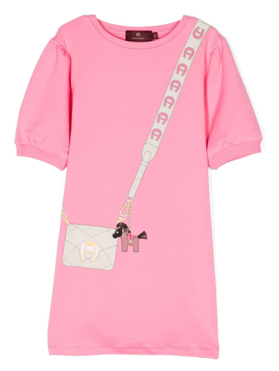 Aigner Kids' Graphic-print Cotton T-shirt Dress In Pink