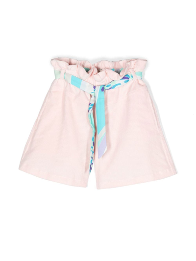 Pucci Junior Kids' Tied-waist Corduroy Shorts In Pink