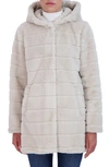 Sebby Hooded Faux Fur Jacket In Beige