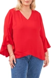 Vince Camuto Flutter Sleeve Crossover Georgette Tunic Top In Luxe Red