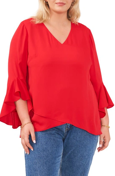 Vince Camuto Flutter Sleeve Crossover Georgette Tunic Top In Luxe Red