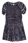 AVA & YELLY KIDS' CRUSHED VELVET CINCHED SLEEVE DRESS