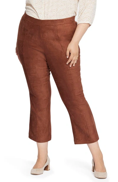 Nydj Pull-on Ankle Slim Bootcut Faux Suede Pants In Brown