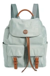 Tory Burch Piper Flap Nylon Backpack In Blue Celadon