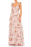 MAC DUGGAL FLORAL PRINT TIERED EMPIRE GOWN