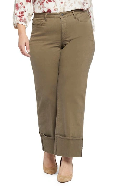 Nydj Teresa Deep Cuff Wide Leg Jeans In Brown