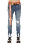 Cult Of Individuality Punk Ripped Super Skinny Jeans With Web Belt In Blue