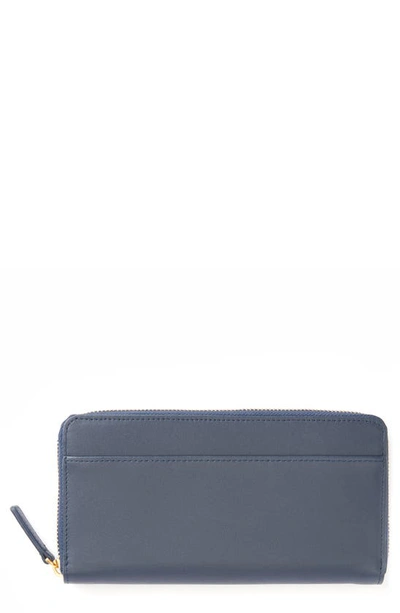 Royce New York Personalized Continental Rfid Leather Zip Wallet In Navy Blue - Deboss