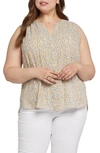 Nydj Print Sleeveless Pleat Back Top In Sand Cat