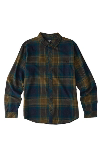 Billabong Kids' Coastline Cotton Flannel Shirt In Real Teal