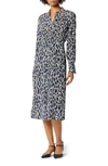 Equipment Thea Animal Print Long Sleeve Silk Midi Dress In Medieval Blue Multi