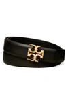 Tory Burch Eleanor Leather Belt In Black / Gold