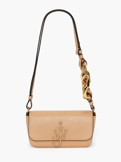 Jw Anderson Beige Leather Anchor Crossbody Bag In Brown