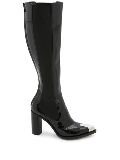 Alexander Mcqueen Punk 90 Metal-toecap Leather Knee-high Boots In Black