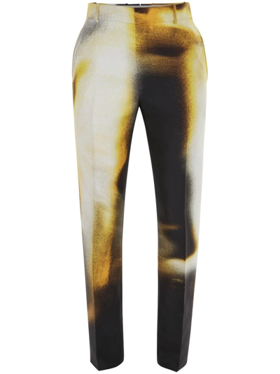 Alexander Mcqueen Silhouette-print Crepe Trousers In Black
