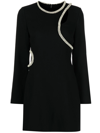 Jonathan Simkhai Katharine Diamante Embroidery Long Sleeve Minidress In Black