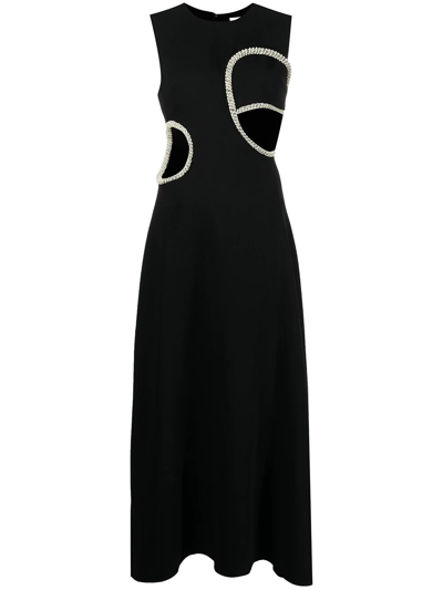 Simkhai Slim-fit Pearlescent-embellished Woven Midi Dress In Black