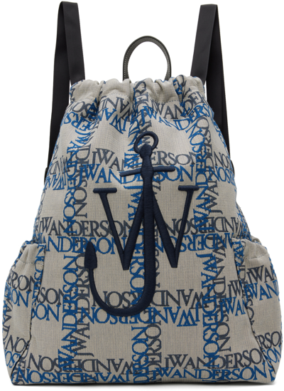 Jw Anderson Anchor Leather-trim Cotton-canvas Backpack In Blue