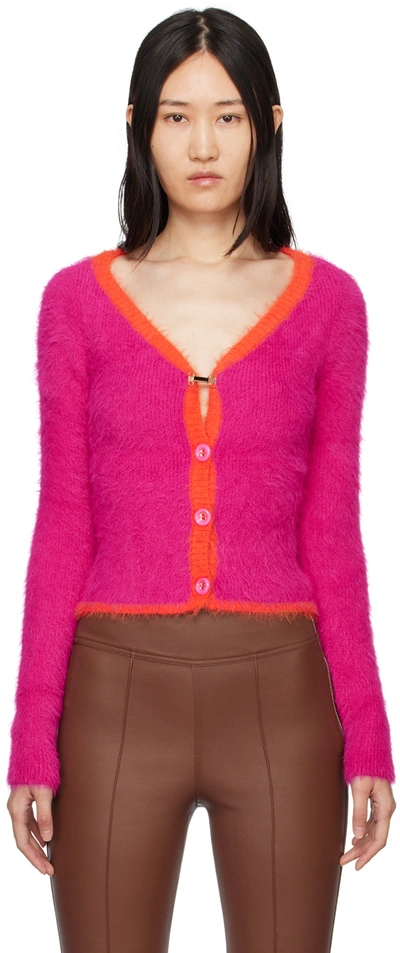 Andersson Bell Two-tone Ribbed-knit Cardigan In Rosa