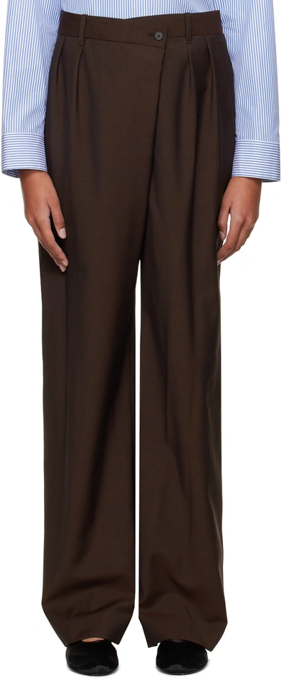 The Row Brown Willow Trousers In Dch Dark Chocolate