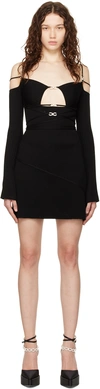 Mach&mach Women's Bow Adorned Open Shoulder Rib Knit Mini Dress In Black
