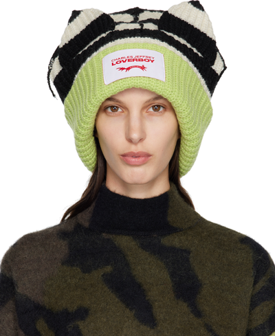 Charles Jeffrey Loverboy Ssense Exclusive Black Supersized Chunky Ears Beanie In Black/white
