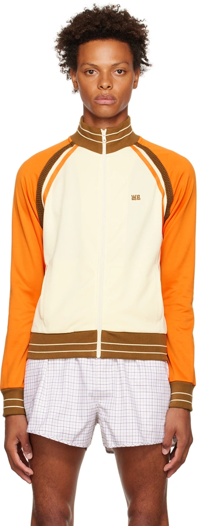 Wales Bonner Percussion Logo-embroidered Recycled-jersey Track Jacket In Orange