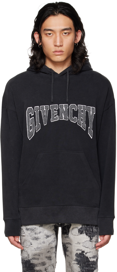Givenchy Black Patch Hoodie In 011-faded Black