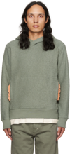 Craig Green Internal Frill Cotton Ruched Hoodie In Green/peach